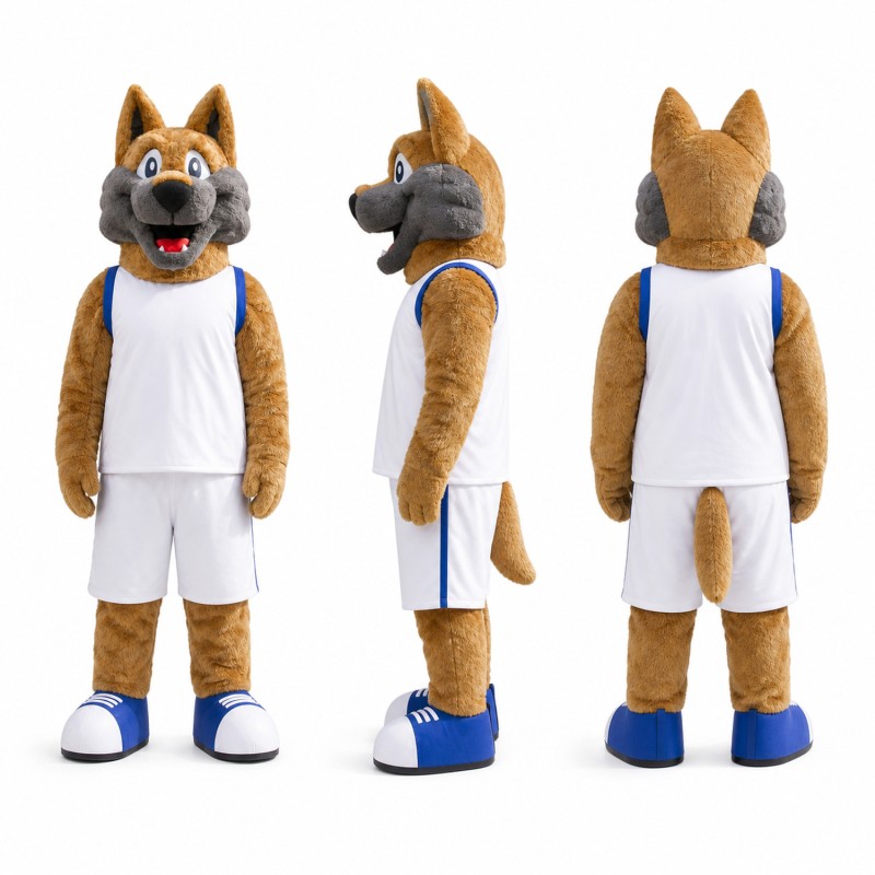 Dog Athlete Mascot Costume in Brown with White Uniform Adult