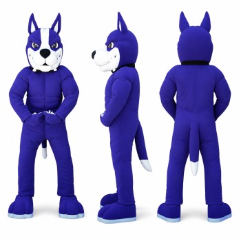 Husky Mascot Costume in White with Purple Suit Adult