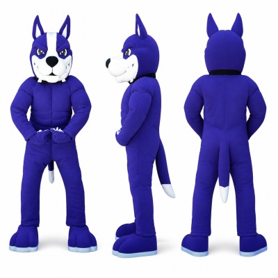 Husky Mascot Costume in White with Purple Suit Adult
