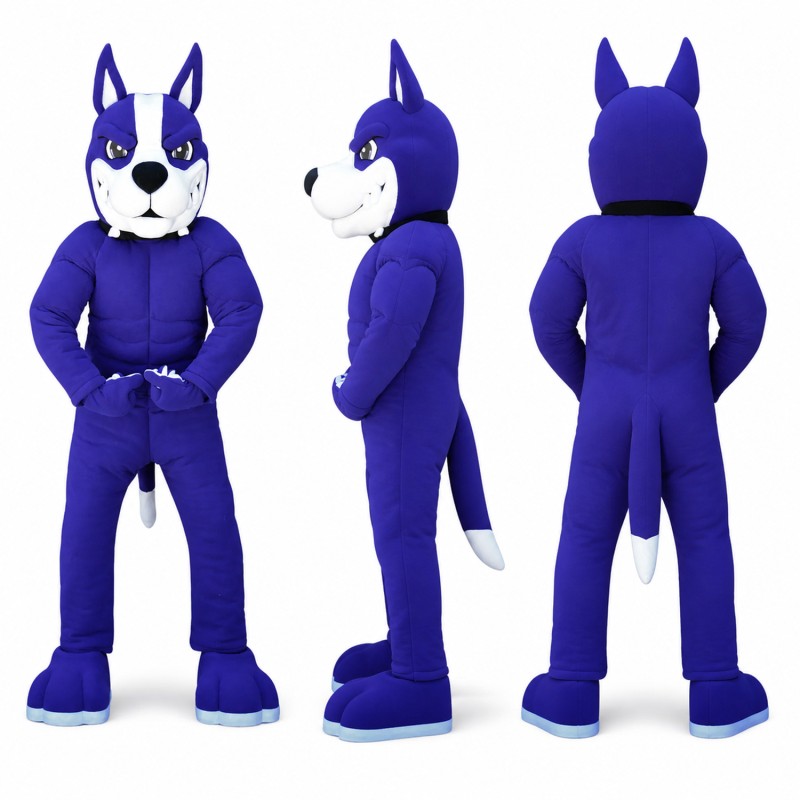 Husky Mascot Costume in White with Purple Suit Adult