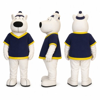 Dog Athlete Mascot Costume in White with Navy Shirt Adult