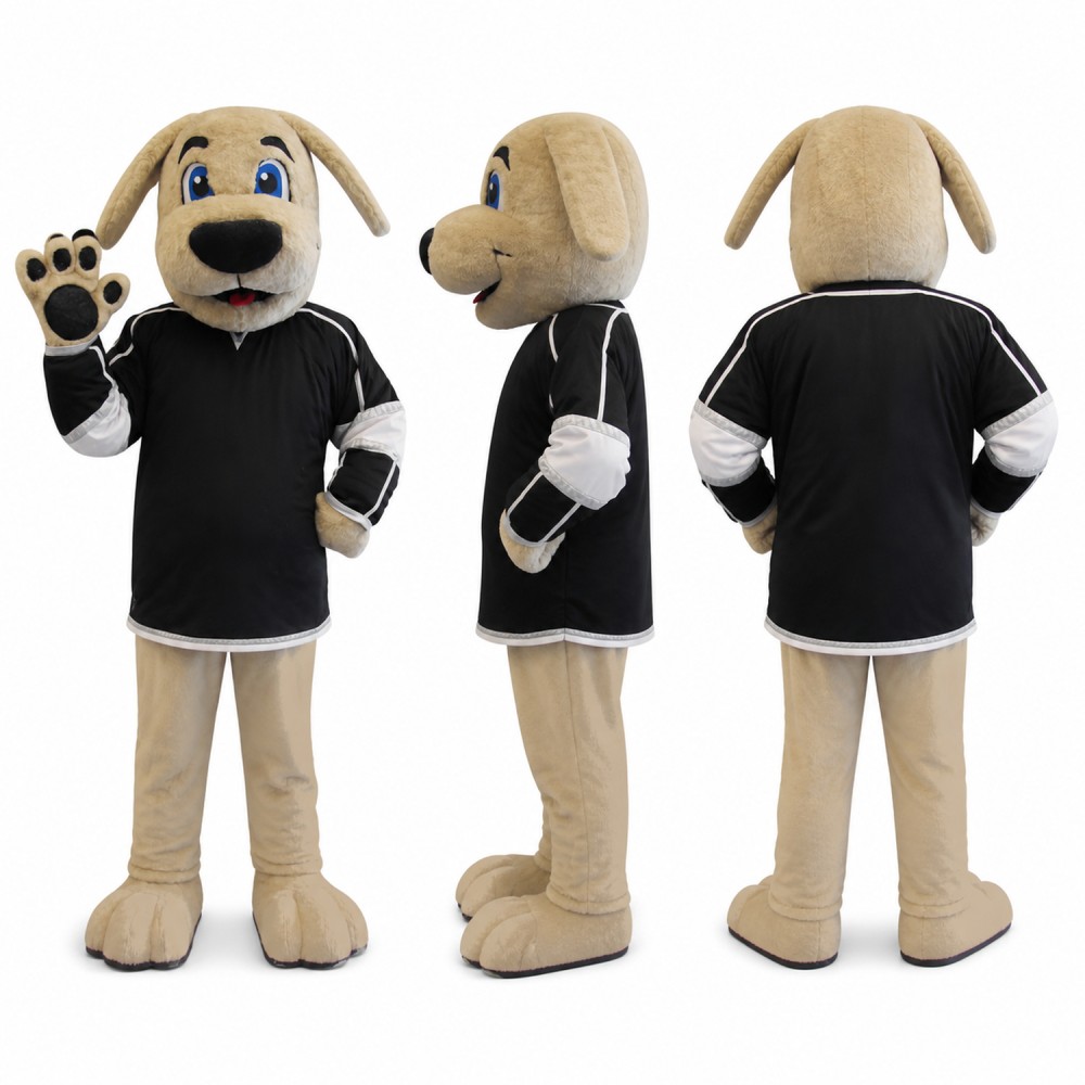 Dog Mascot Costume in Beige with Black Shirt Adult