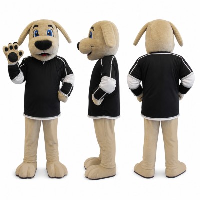 Dog Mascot Costume in Beige with Black Shirt Adult
