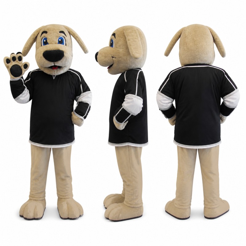 Dog Mascot Costume in Beige with Black Shirt Adult