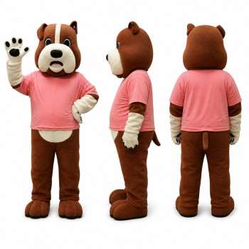 Bulldog Mascot Costume in Brown with Pink Shirt Adult