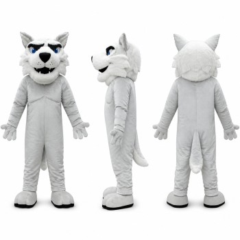 White Wolf Mascot Costume with Gray Facial Markings Adult