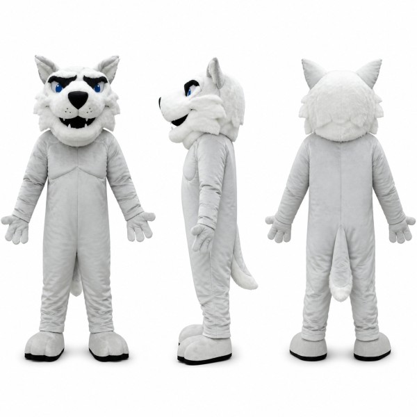 White Wolf Mascot Costume with Gray Facial Markings Adult