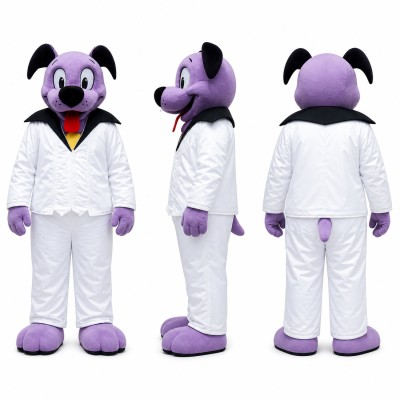 Dog Mascot Costume in Purple with White Suit Adult