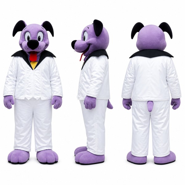 Dog Mascot Costume in Purple with White Suit Adult