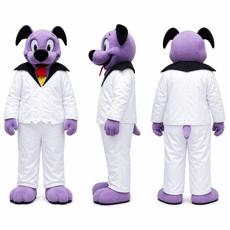 Dog Mascot Costume in Purple with White Suit Adult