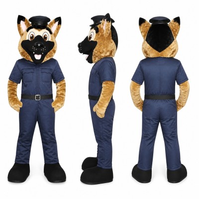 German Shepherd Police Officer Mascot Costume in Brown with Navy Uniform Adult