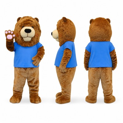 Lion Mascot Costume in Brown with Blue Shirt Adult