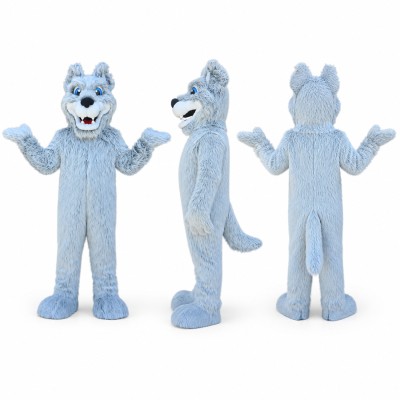 Furry Wolf Mascot Costume in Pale Blue Adult