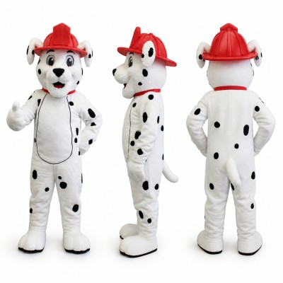 Dalmatian Firefighter Mascot Costume in White with Red Helmet Adult
