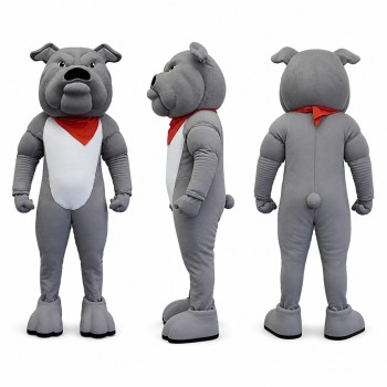 Bulldog Mascot Costume in Gray with Red Bandana Adult