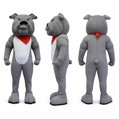 Bulldog Mascot Costume in Gray with Red Bandana Adult
