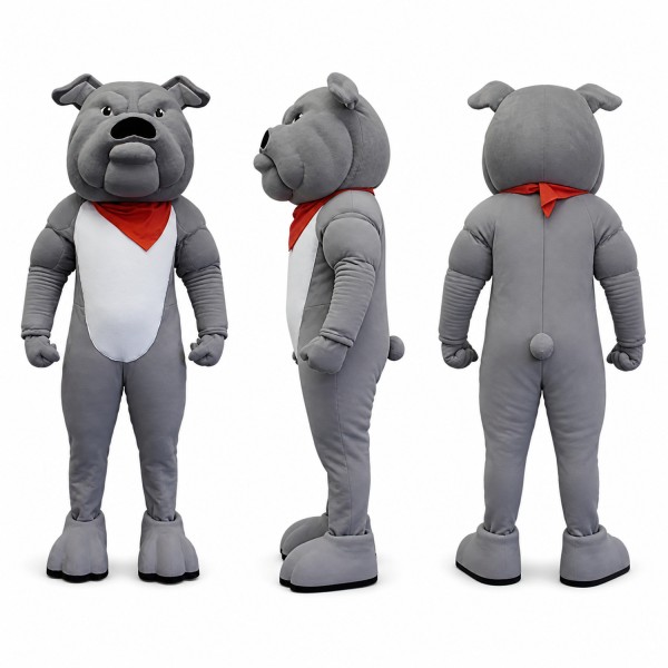 Bulldog Mascot Costume in Gray with Red Bandana Adult