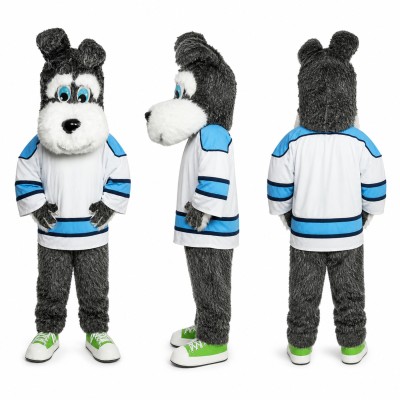 Dog Hockey Player Mascot Costume in Black and White Adult