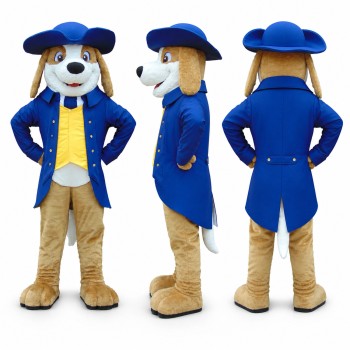 Colonial Dog Mascot Costume in Brown with Blue Coat Adult