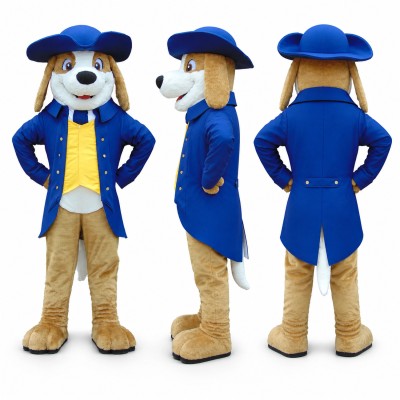 Colonial Dog Mascot Costume in Brown with Blue Coat Adult