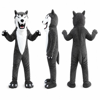 Wolf Mascot Costume in Gray with White Belly Adult