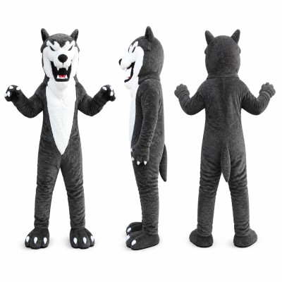 Wolf Mascot Costume in Gray with White Belly Adult