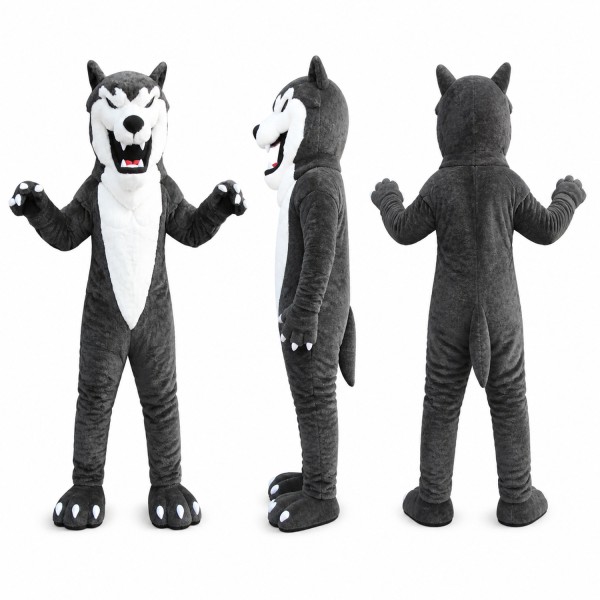 Wolf Mascot Costume in Gray with White Belly Adult