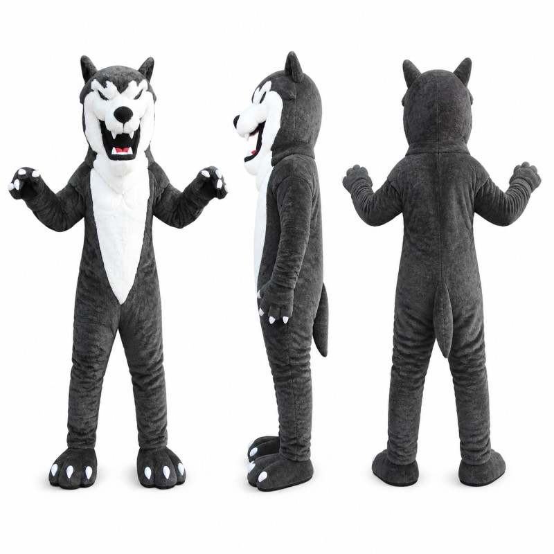 Wolf Mascot Costume in Gray with White Belly Adult