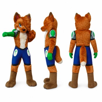 Female Fox Athlete Mascot Costume in Brown and Green Adult