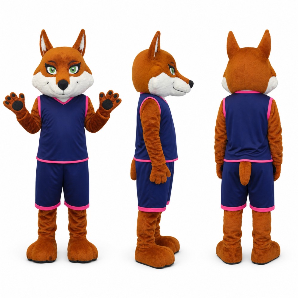 Fox Athlete Mascot Costume in Orange with Navy Uniform Adult Fox Athlete Mascot Costume in Orange with Navy Uniform Adult