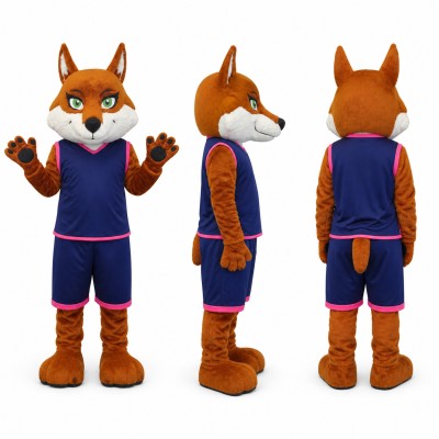 Fox Athlete Mascot Costume in Orange with Navy Uniform Adult