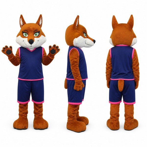 Fox Athlete Mascot Costume in Orange with Navy Uniform Adult