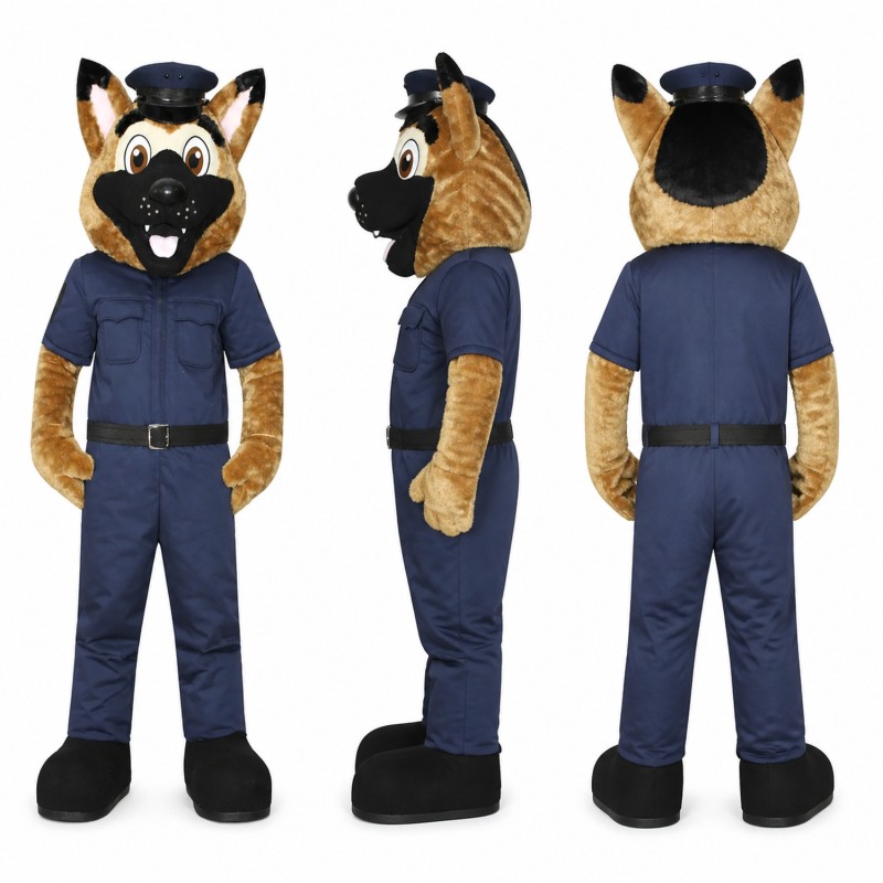 German Shepherd Police Officer Mascot Costume in Brown with Navy Uniform Adult