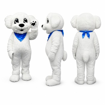 Dog Mascot Costume in White with Blue Bandana Adult