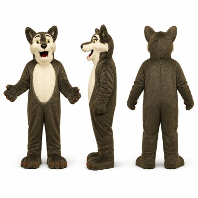 Wolf Mascot Costume in Gray with Cream Belly Adult
