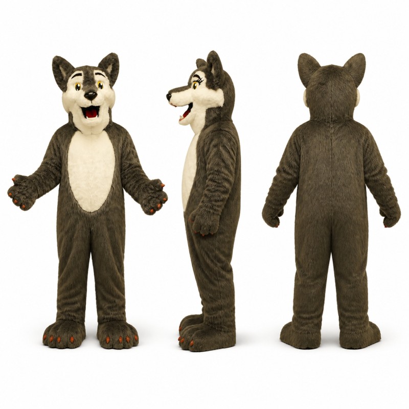 Wolf Mascot Costume in Gray with Cream Belly Adult