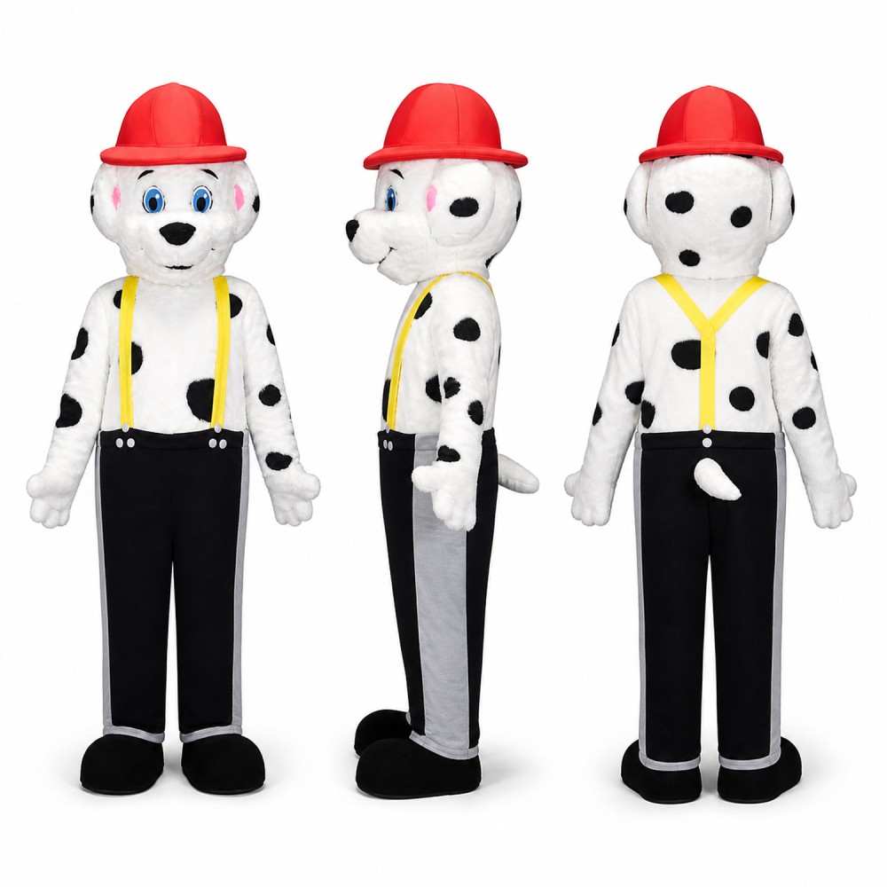 Dalmatian Construction Worker Mascot Costume with Red Hard Hat Adult Dalmatian Construction Worker Mascot Costume with Red Hard Hat Adult