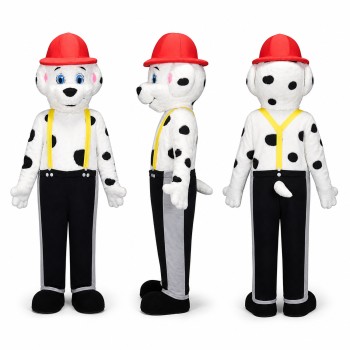 Dalmatian Construction Worker Mascot Costume with Red Hard Hat Adult
