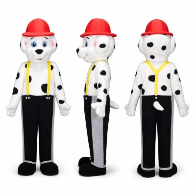 Dalmatian Construction Worker Mascot Costume with Red Hard Hat Adult