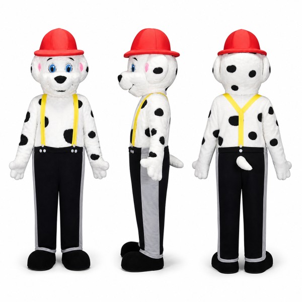 Dalmatian Construction Worker Mascot Costume with Red Hard Hat Adult