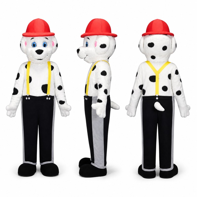 Dalmatian Construction Worker Mascot Costume with Red Hard Hat Adult
