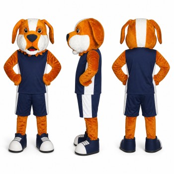 Dog Athlete Mascot Costume in Brown with Navy Uniform Adult