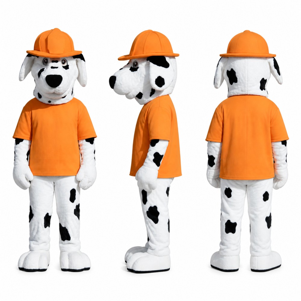 Dalmatian Construction Worker Mascot Costume with Orange Hard Hat Adult