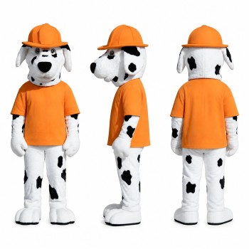 Dalmatian Construction Worker Mascot Costume with Orange Hard Hat Adult