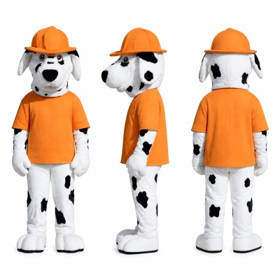 Dalmatian Construction Worker Mascot Costume with Orange Hard Hat Adult