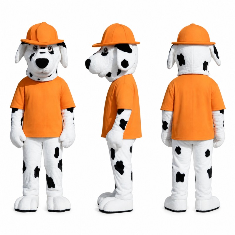 Dalmatian Construction Worker Mascot Costume with Orange Hard Hat Adult