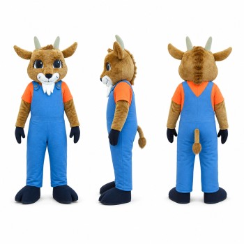 Deer Mascot Costume in Brown with Blue Overalls Adult