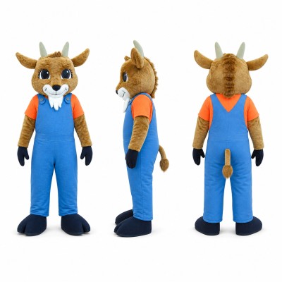 Deer Mascot Costume in Brown with Blue Overalls Adult