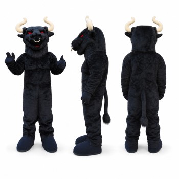 Bull Mascot Costume in Black with White Horns Adult