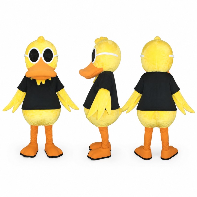 Duck Mascot Costume in Yellow with Black Shirt Adult